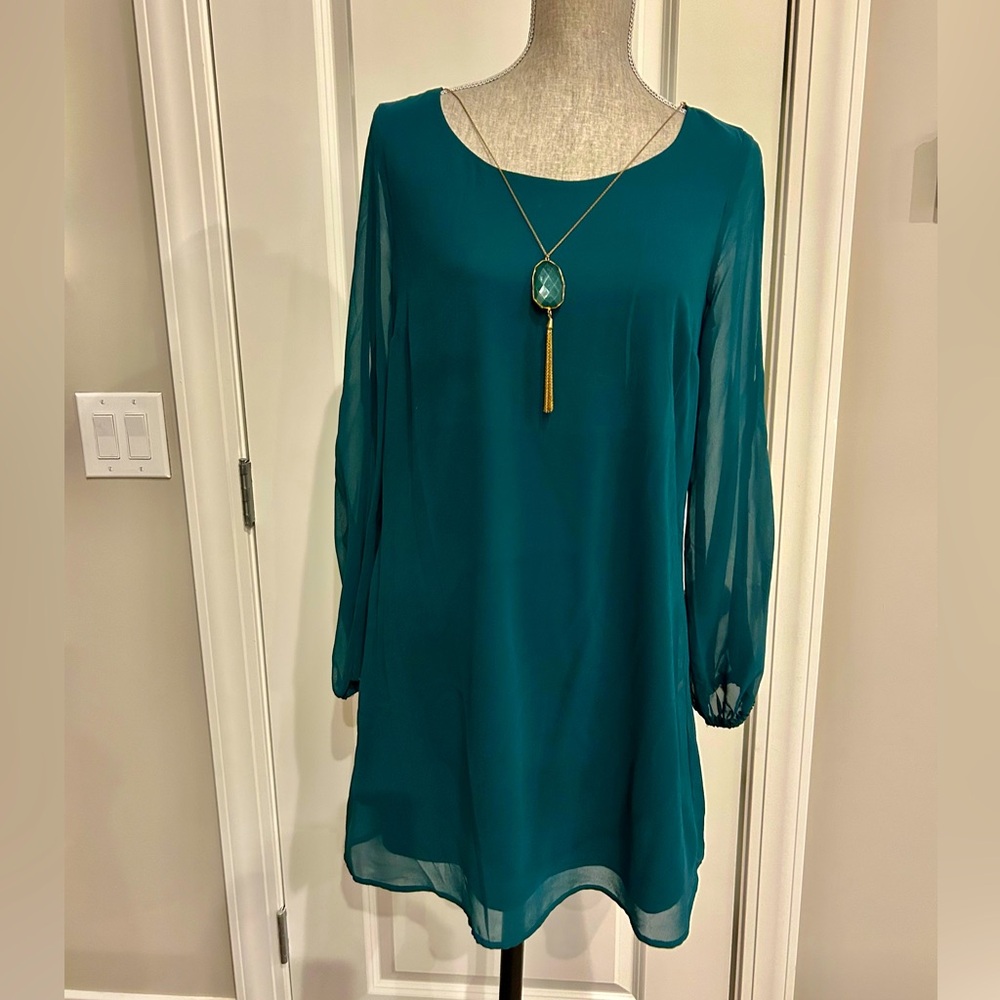 As U Wish Emerald Green Jr Women’s Dress from Belk with Attached Necklace SzJr M